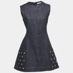 Christian Dior Blue Denim Embellished Sleeveless Short Dress M