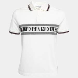 Dior White Logo Print Cotton Half Sleeve Polo T-Shirt S