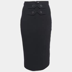 Christian Dior Black Wool Button Embellished Pencil Skirt S