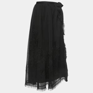Dior Black Embroidered Silk Knit Maxi Skirt L