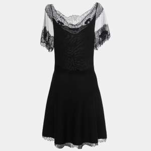 Christian Dior Black Knit Lace Paneled Mini Dress M