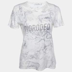 تي شيرت ديور كتان و قطن مطبوع Diorodeo و غابة كريمي M