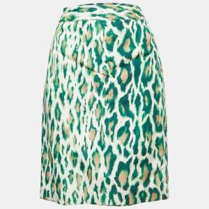Christian Dior Green Animal Print Silk Pencil Skirt S