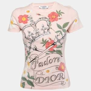 Christian Dior Boutique Pink Cotton Knit Embellished T-Shirt M