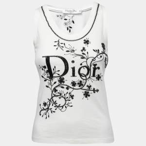 Christian Dior Boutique White Embellished Cotton Knit Tank Top S
