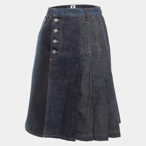 Dior Navy Dark Blue Denim Pleated Knee Length Skirt M
