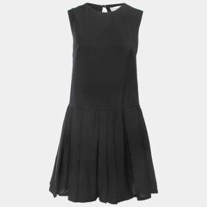 Christian Dior Black Wool Drop-Waist Pleated Sleeveless Mini Dress M