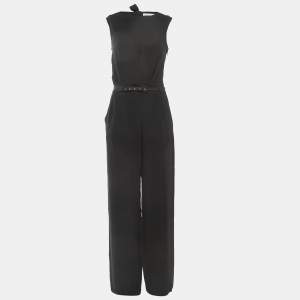 Dior Black Silk Pleated Cowl Back Neck Sleeveless Belted Jumpsuit M