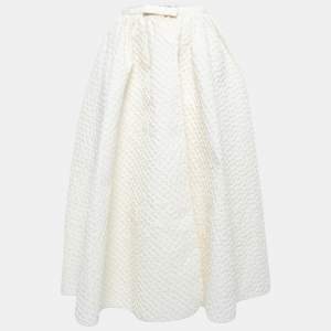 Dior Off-White Crinkled Silk Front Open Maxi Skirt M