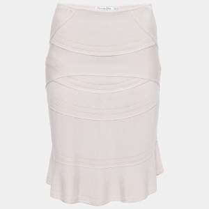 Dior Light Pink Patterned Silk Knit Knee Length Skirt L