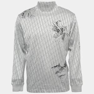 Dior X Daniel Arsham Grey Oblique Patterned Knit High Neck Pullover M