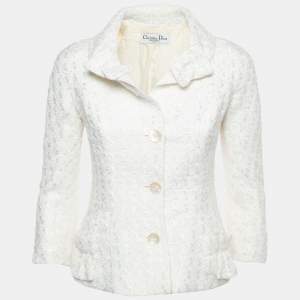 Dior Vintage Off White Tweed Single Breasted Blazer S