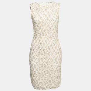 Christian Dior Off-White Sequined Lace Sleeveless Short Dress M
