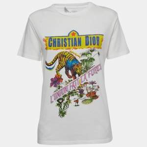 Dior White Indian Animals Tiger Print Cotton Half Sleeve T-Shirt S