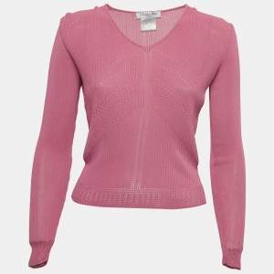 Dior Vintage Pink Perforated Knit Long Sleeve Top S