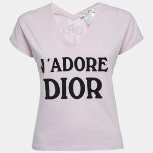 Dior Vintage Logo Patch Cotton V-Neck T-Shirt M