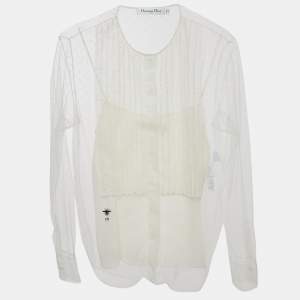 Christian Dior White Dotted Tulle Blouse S
