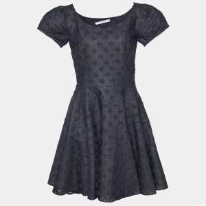 Dior Dark Blue Embroidered Denim Flared Dress L