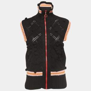Christian Dior Boutique Black Pointelle Knit Wool Zipper Vest S