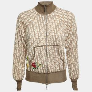 Christian Dior Boutique Brown Logo Monogram Wool Blend Embroidered Jacket M