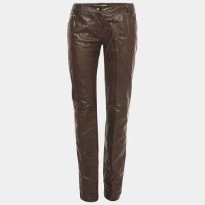 Christian Dior Boutique Brown Textured Leather Straight Leg Pants M 