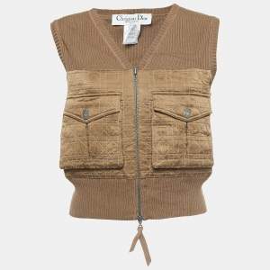 Christian Dior Boutique Brown Cotton and Silk Sleeveless Cropped Jacket M