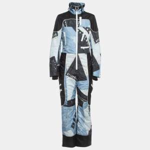 Christian Dior Boutique Blue/Black Denim and Leather Print Synthetic Ski Suit M