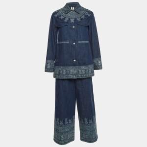 Dior Blue Printed Denim Shirt and Pants Set M