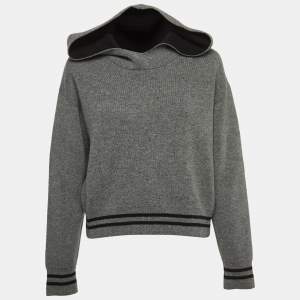 Dior Grey J'Adior Patterned Cashmere Hooded Sweater M