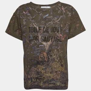 Christian Dior Boutique Green Jungle Print Knit Crew Neck T-Shirt L