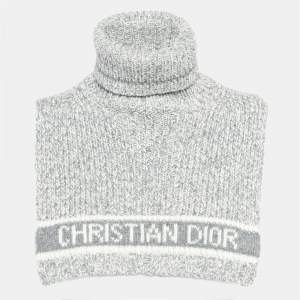 Dior Grey Logo Intarsia Rib Knit Neck Warmer One Size