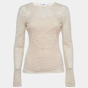Christian Dior Beige Tulle and Crochet Emi Sheer Top M