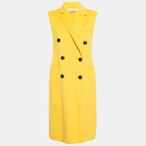 Dior Yellow Wool Blend Double Breasted Sleeveless Oversized Coat M