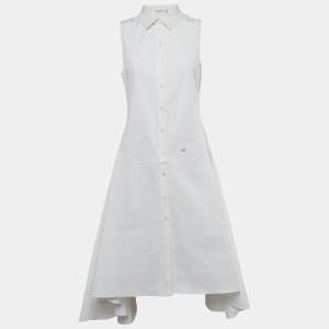 Dior White Cotton Sleeveless Drop Waist Shirt Dress M