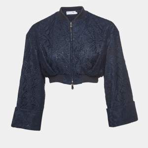 Christian Dior Navy Blue Floral Lace Cropped Jacket M