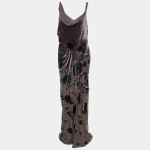 Dior Boutique Vintage Taupe Floral Devore Velvet Draped Dress L