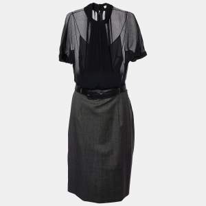  Dior Black Wool & Silk Belted Midi Dress M