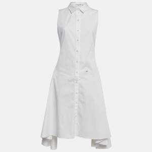 Christian Dior White Cotton Buttoned Front Flared Short Dress M