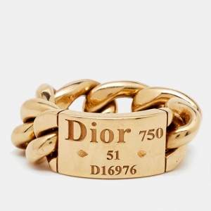 Dior 18K Yellow Gold Chain Link Ring Size 51