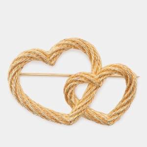 Dior Gold Tone Metal Double Heart Brooch
