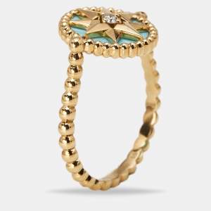 Dior XS Rose Des Vents Diamond Turquoise 18K Yellow Gold Ring Size 55