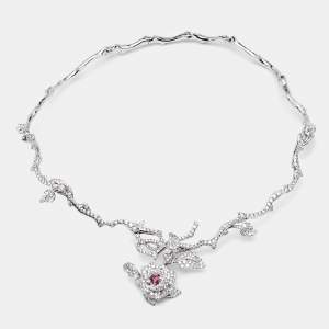 Pre Owned Dior Rose Bagatelle Diamonds Pear 18k White Gold Necklace