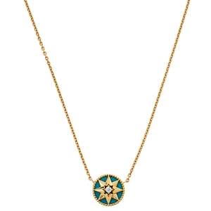 Dior Rose Des Vents Diamond Turquoise 18K Yellow Gold Pendant Necklace