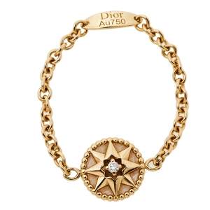 Dior Rose Des Vents Diamond Mother of Pearl 18K Yellow Gold Chain Ring Size 55