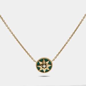 Dior Rose Des Vents Malachite Diamond 18k Yellow Gold Necklace
