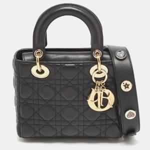 Pre Owned Dior Black Cannage Leather Small Lady Dior My ABCDior Bag