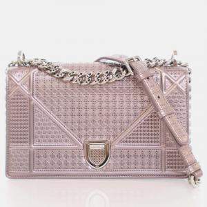 Dior Pink Metallic Leather Small Diorama Shoulder Bag