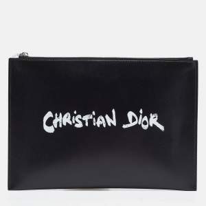 Dior Black Leather Logo Slim Pouch 