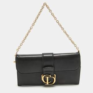 Pre Owned Dior Black Leather Montaigne 30 Wallet on Chain