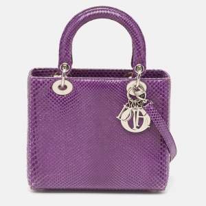 Pre Owned Dior Purple Python Medium Lady Dior Tote